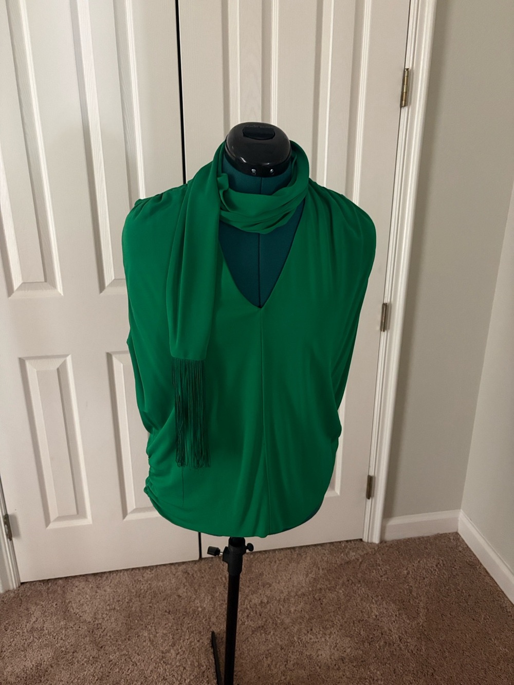 Beautiful Carolina Herrera sleeveless blouse with elegant draped scarf neckline